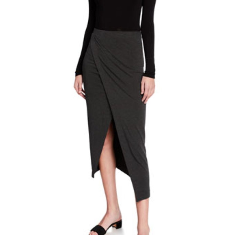 MAJESTIC FILATURES Tulip Skirt Midi in Gray Flannel Size Large Brand New NWT - Picture 2 of 3